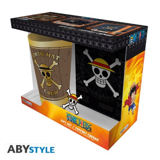 One Piece Gift Set XXL Glass Pin and Pocket Notebook Skull Gold