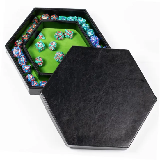 Tray of Fates Hexagonal Dice Tray Green Felt